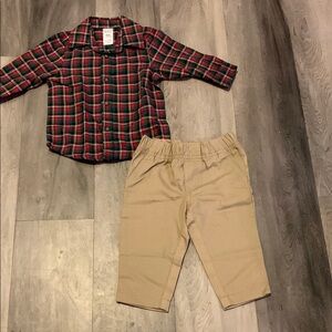 Plaid Shirt and Tan Pants Set